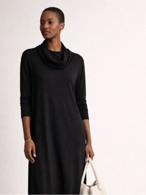 Eileen Fisher Black Drape Neck Long Sleeve Dress